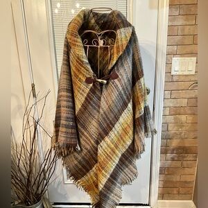 Plaid Brown and Yellow Poncho